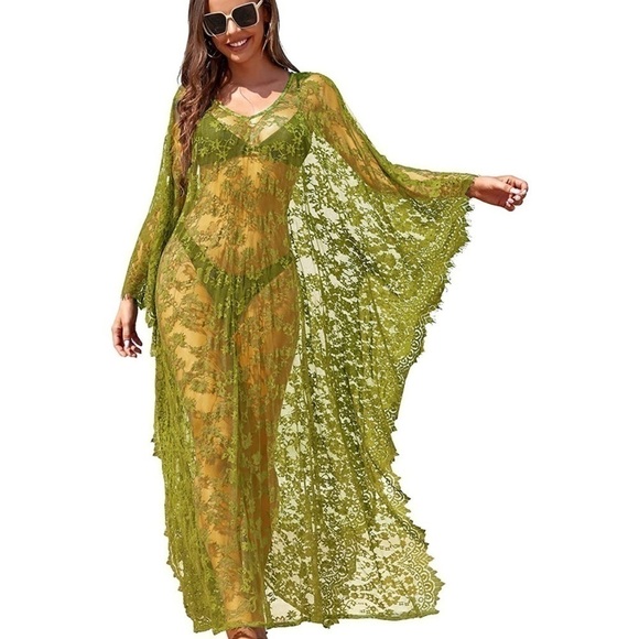 Beach Cover Up Boho Lace Kimono Bikini Robe Swimsuit Bathing Suit Costume Role - Picture 4 of 5